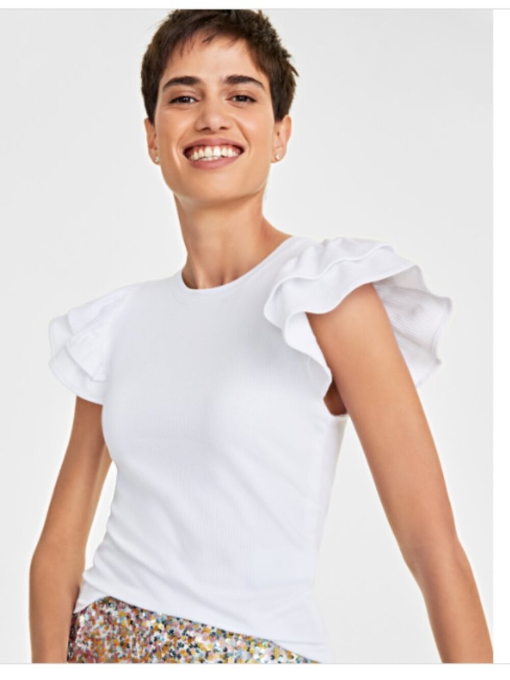 On 34th Women's Flutter-Sleeve Ribbed Top Bright White